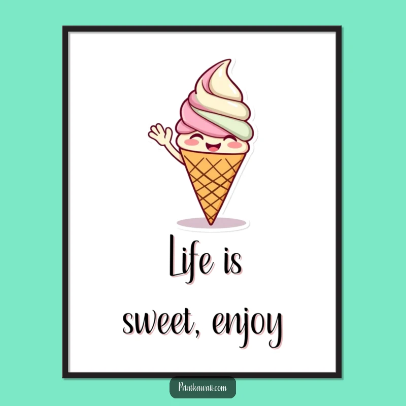 Funny Ice Cream Poster: Giggling Cone Art, Sweet Wall Decor Gift