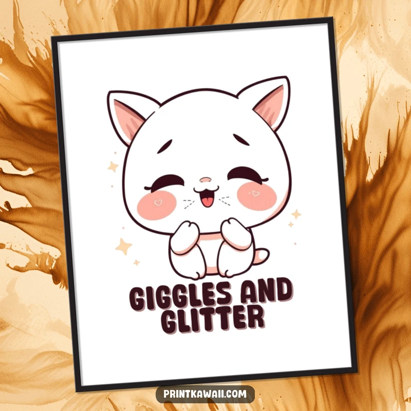 Funny Kawaii Kiss Poster: Whimsical character giggling and blowing glittery kisses, perfect for cheerful decor.
