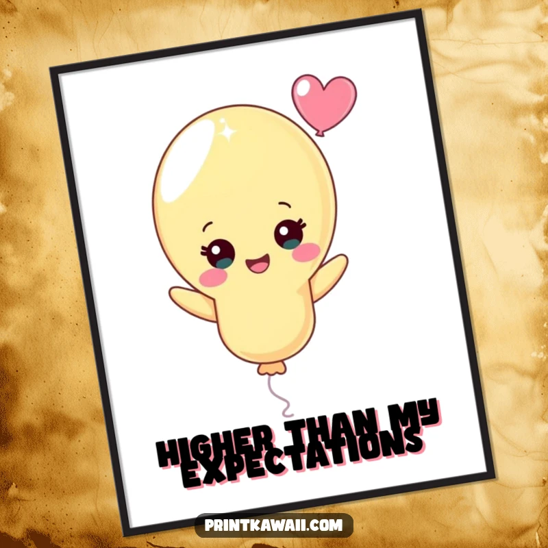 Funny Pastel Balloon Poster: A vibrant artwork of a cheerful pastel balloon character ascending, bringing a sense of lighthearted joy to any room.