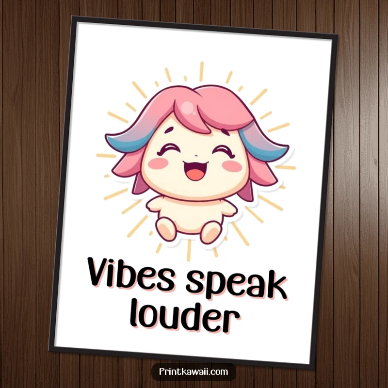 Funny poster art of a character with a bright smile radiating positive energy, perfect for uplifting wall decor.