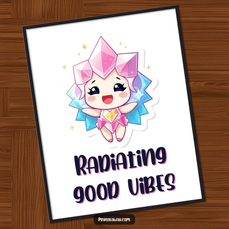 Funny Poster featuring a sparkling gem character radiating happiness, adding radiant and uplifting wall decor.