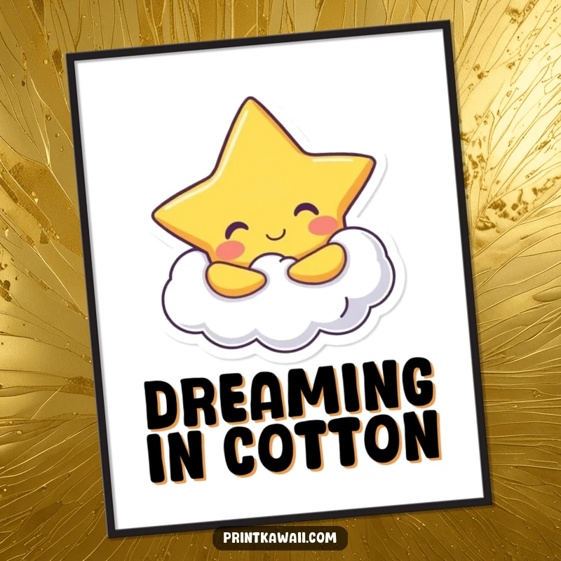 Funny Poster: A cheerful star character hugs a fluffy cloud, adding humorous and celestial art to decor.