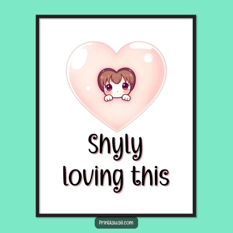 Funny Wall Decor Poster: Shy Character & Heart - Sweet Funny Gift Art