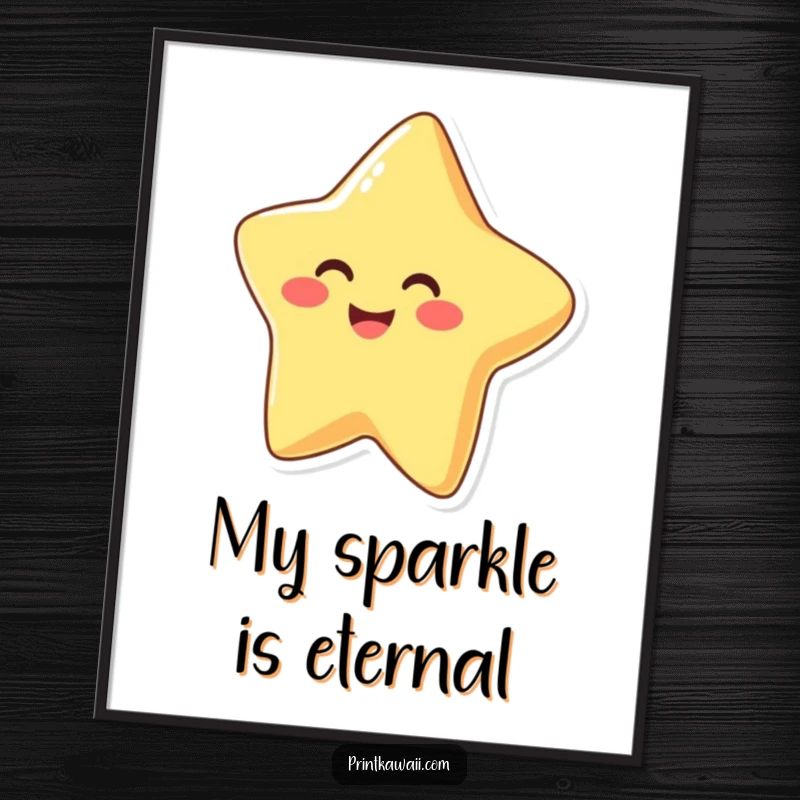 Funny Poster print of a smiling, radiant star character, radiating pure happiness and positive energy for wall decor.
