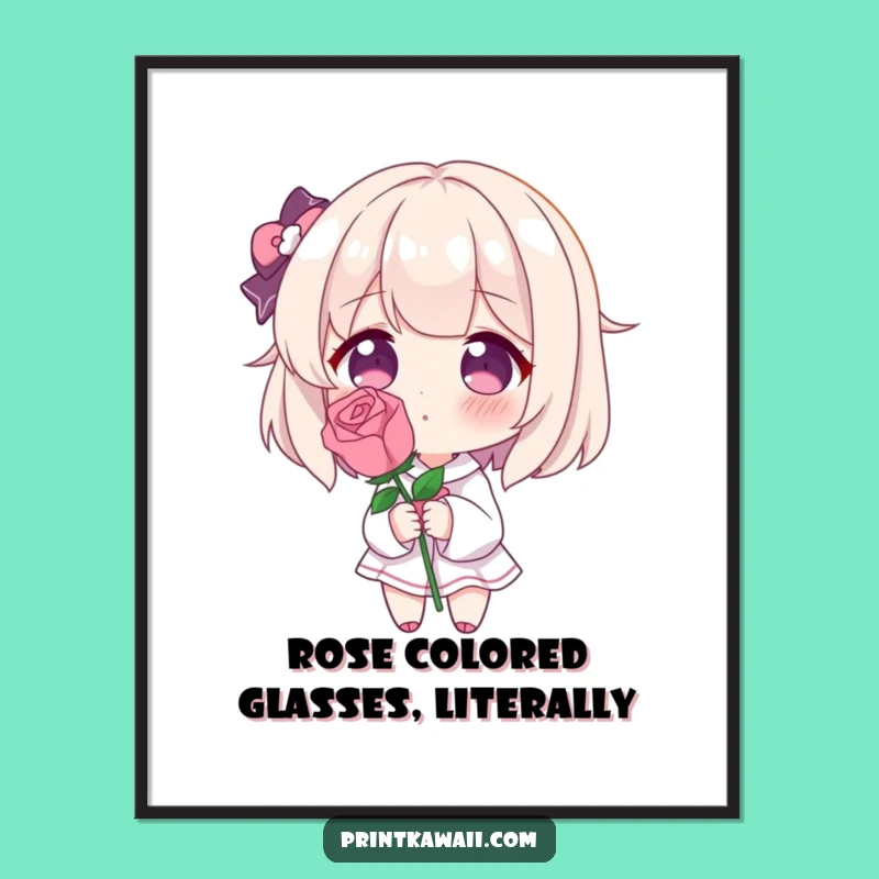 Funny Blushing Rose Poster: Charming Shy Character Art, Delightful Wall Funny Gift