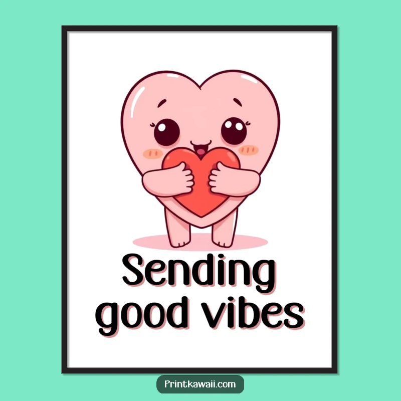 Funny Hugging Heart Poster: Adorable Character Art for Uplifting Decor