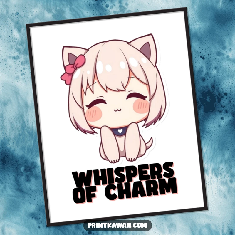 Funny Poster of a cute character blushing deeply with a soft, shy smile, perfect for gentle decor.