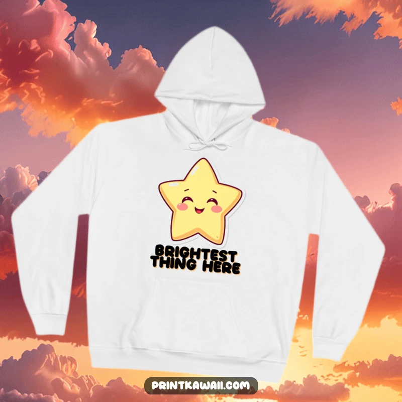 Funny hoodie featuring a smiling star character beaming with happiness, symbolizing warmth, joy, and a radiant personality.