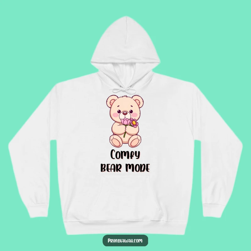 Funny Content Teddy Bear Flower Hoodie, Cozy Sweet Character Gift