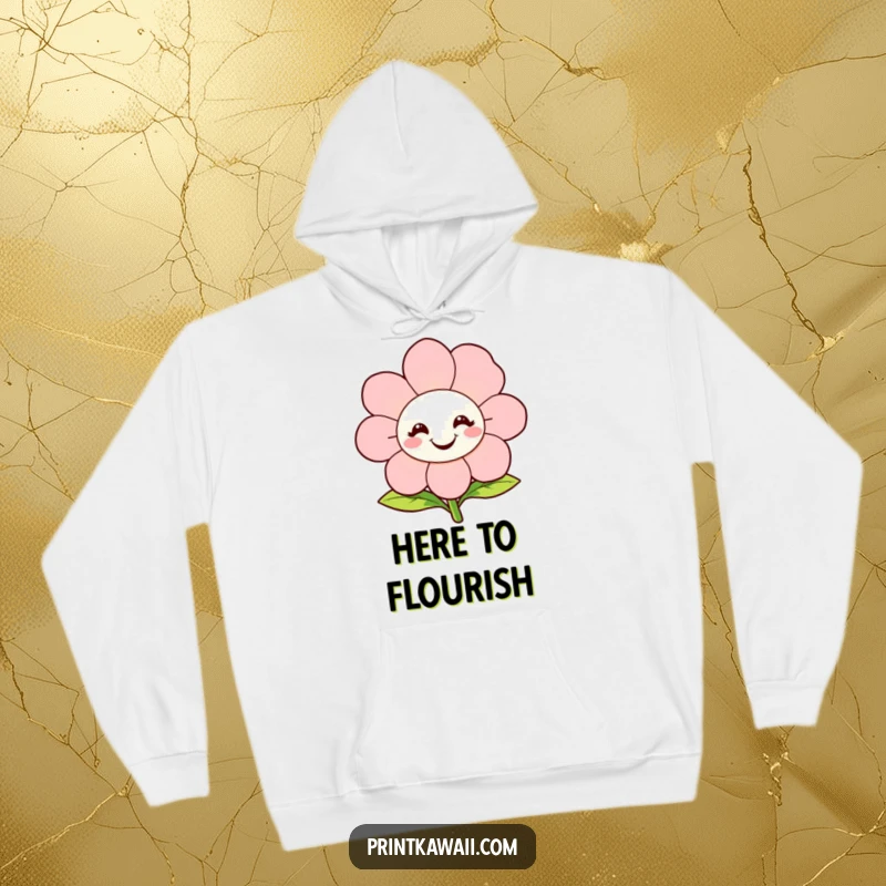 Funny Hoodie featuring a happy, smiling flower character in full bloom, providing warmth and a cheerful, botanical vibe.