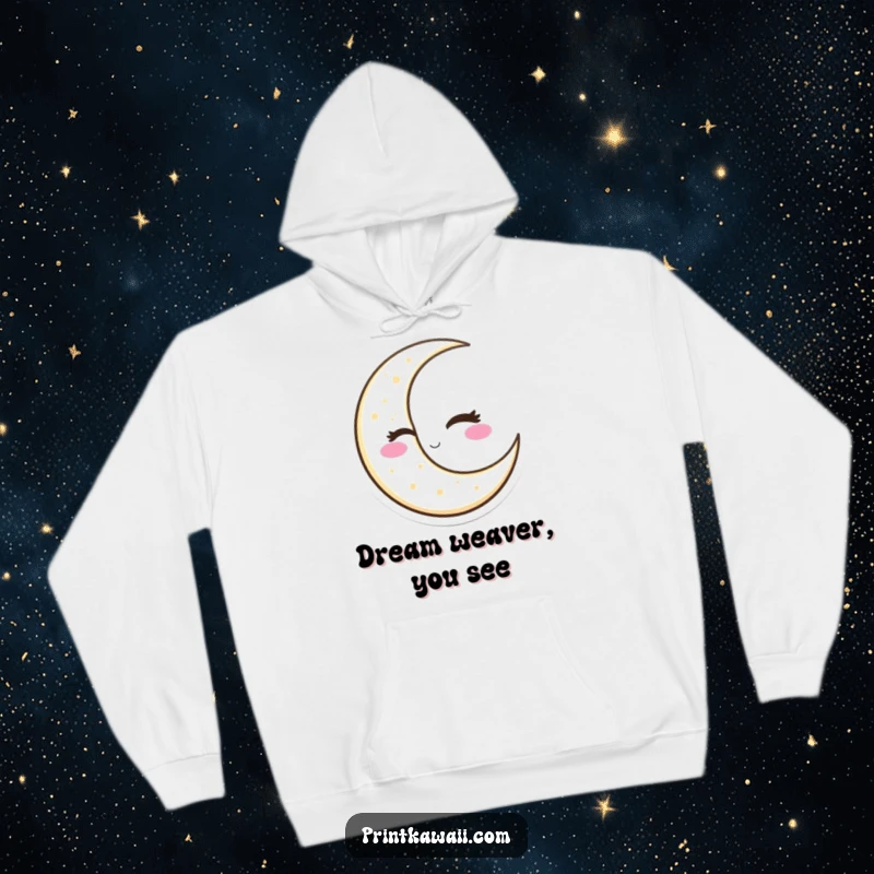 Funny Winking Moon Hoodie showcasing a slyly winking crescent moon character, offering celestial comfort and humor, an excellent funny gift.