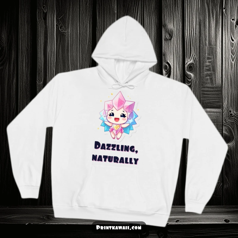 Funny Hoodie featuring a sparkling gem character radiating happiness, perfect for staying warm and exuding positivity.