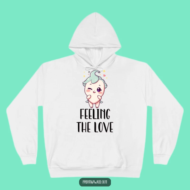 Cozy Funny Heart Hoodie: Winking Character for Playful Warmth