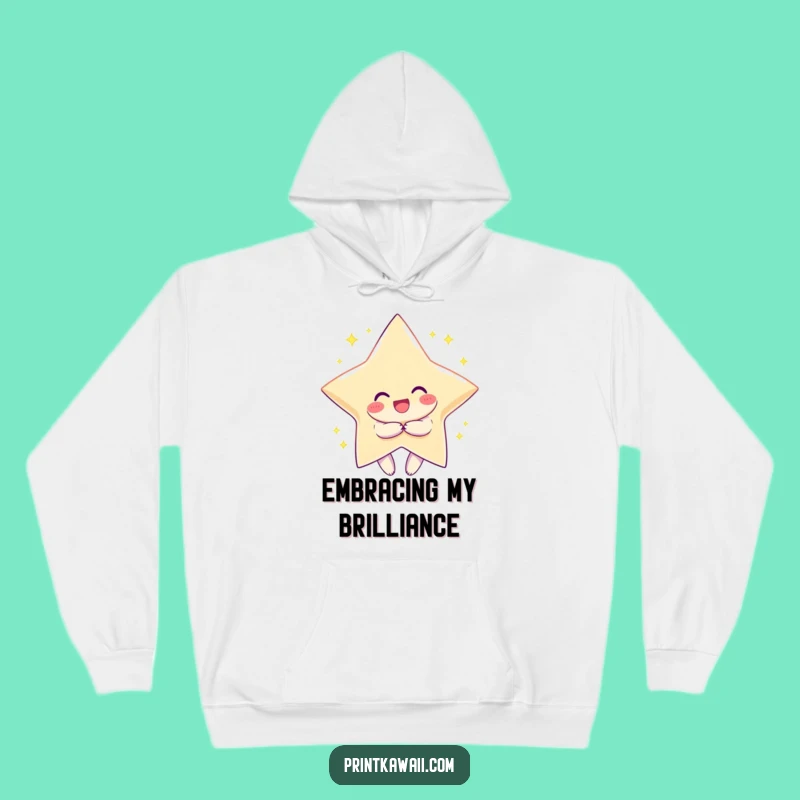 Funny Cosmic Hoodie: Smiling Character Hugs Star - Cozy Funny Gift