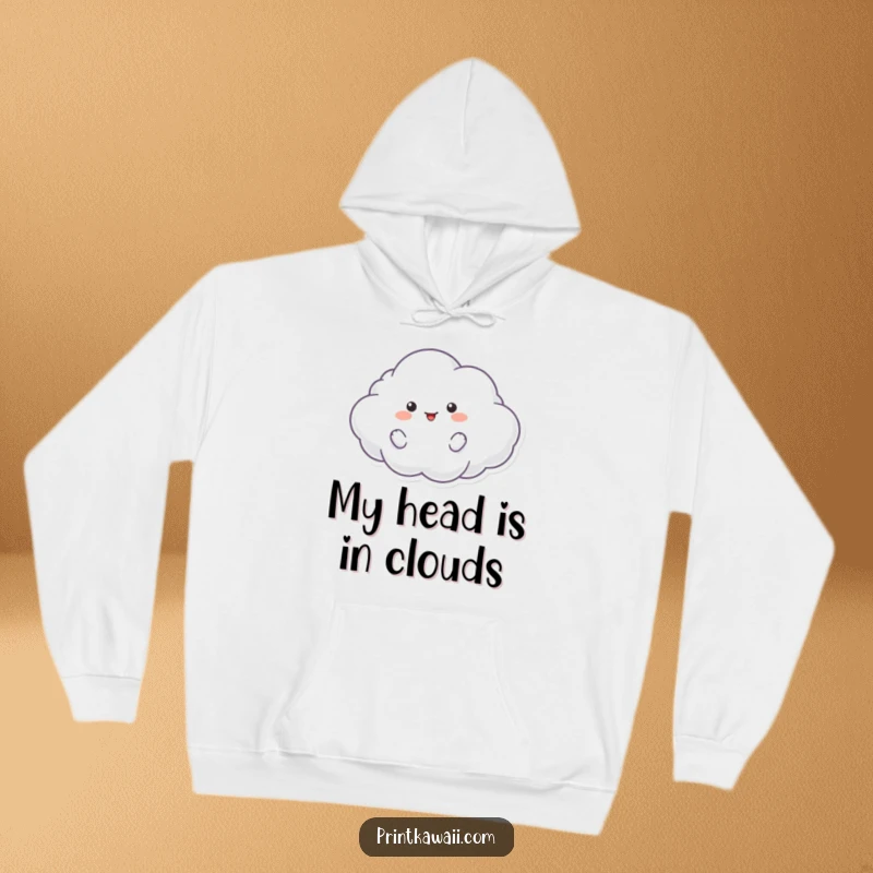 Funny hoodie with a soft, fluffy cloud character floating contentedly, perfect for cozy days and whimsical comfort.