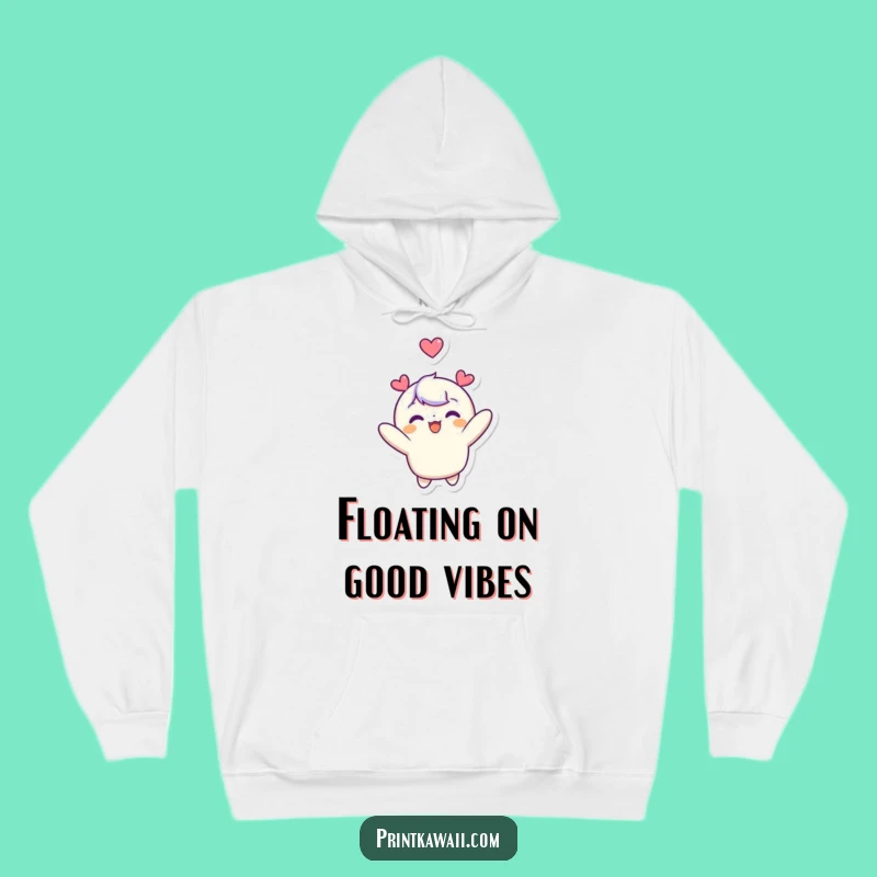 Funny Cozy Hoodie: Cute Character's Upward Journey with Heart - Warm Funny Gift