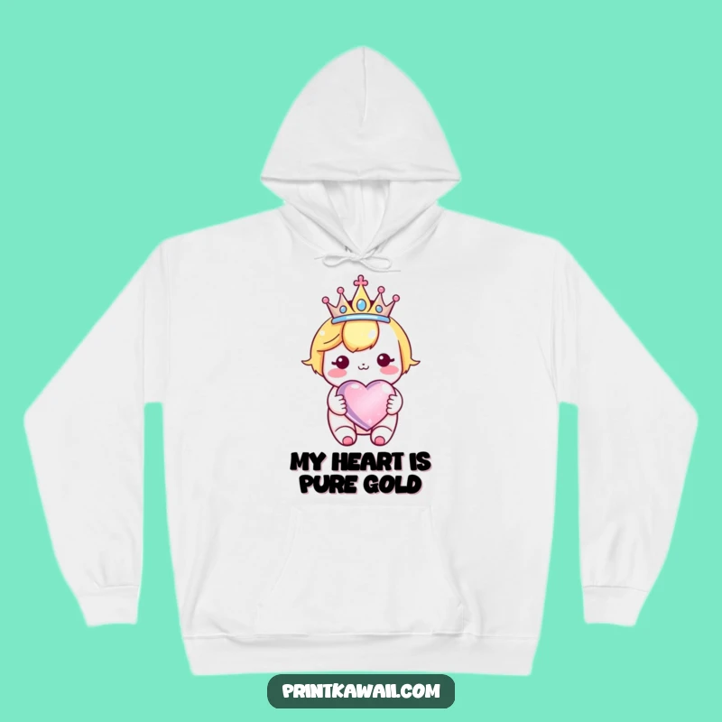 Funny Kawaii Crown Heart Hoodie: Cozy Royal Character, Perfect Funny Gift