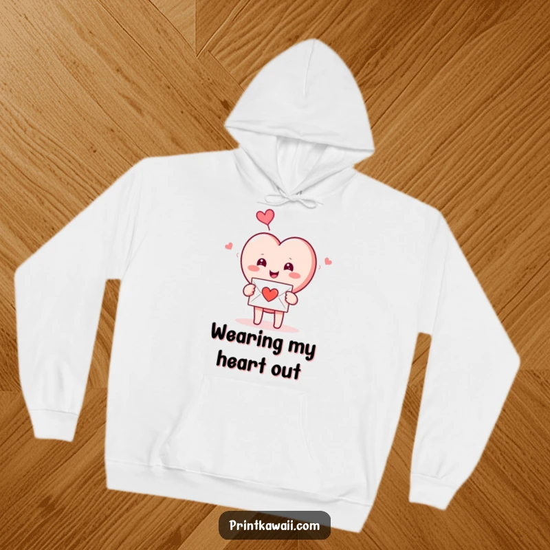 Funny Hoodie: A smiling heart character receives a love letter, offering cozy comfort and humorous romance.