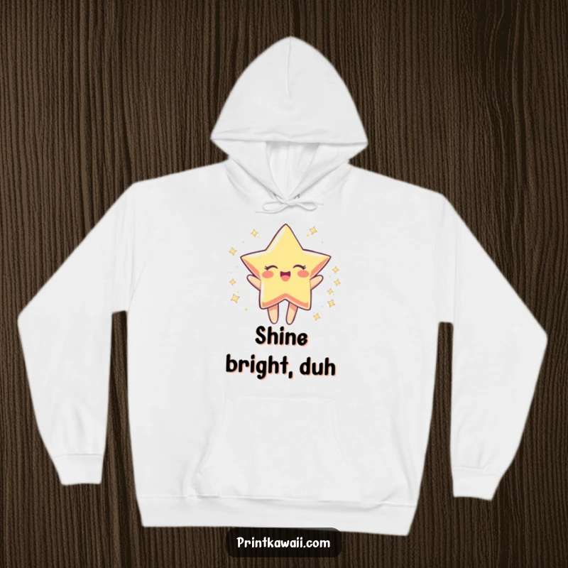 Funny hoodie with a star character in a joyful spin, offering warmth and cheerful vibes, a perfect funny gift.