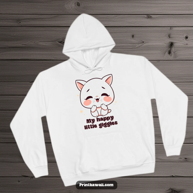 Funny Kawaii Kiss Hoodie: Adorable character giggling, blowing glittery kisses, providing cozy warmth and playful vibes.