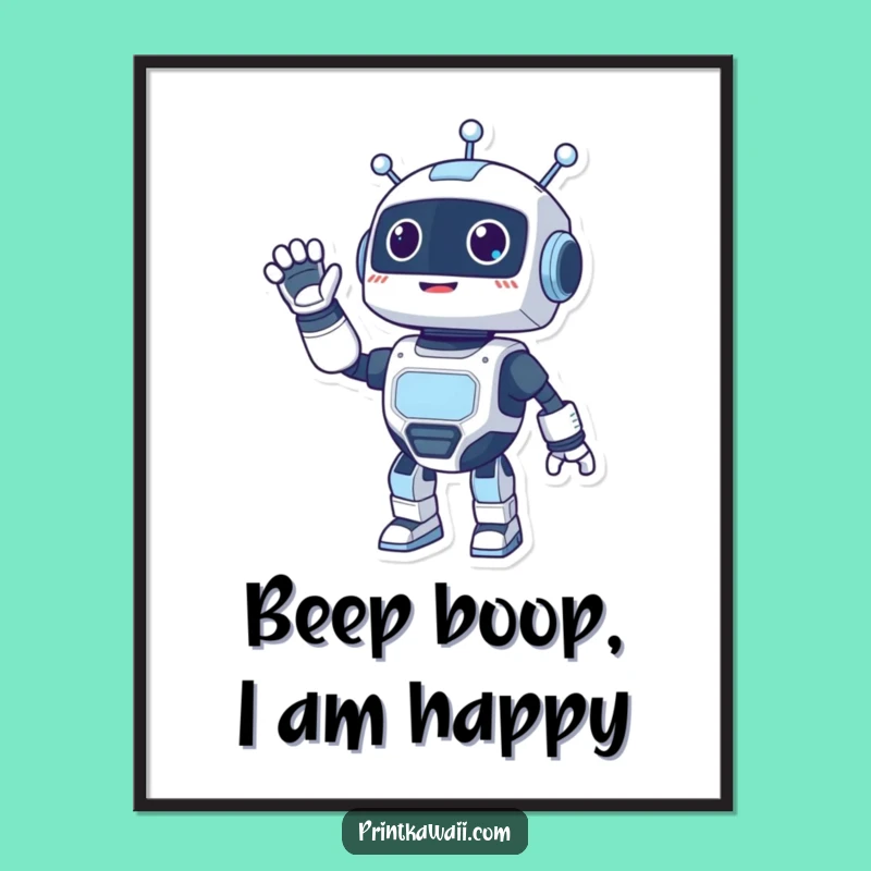 Free Printable Robot Art - Energetic Waving Downloadable for Fun Home Decor