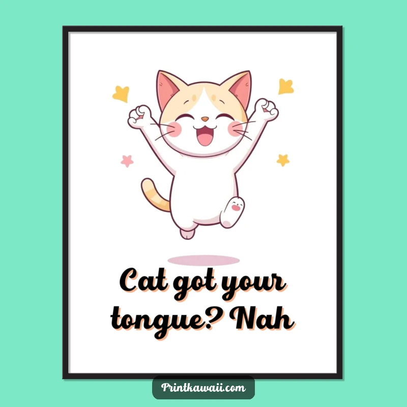 Free Printable Cat Art - Jumping Celebration Downloadable for Playful Home Decor