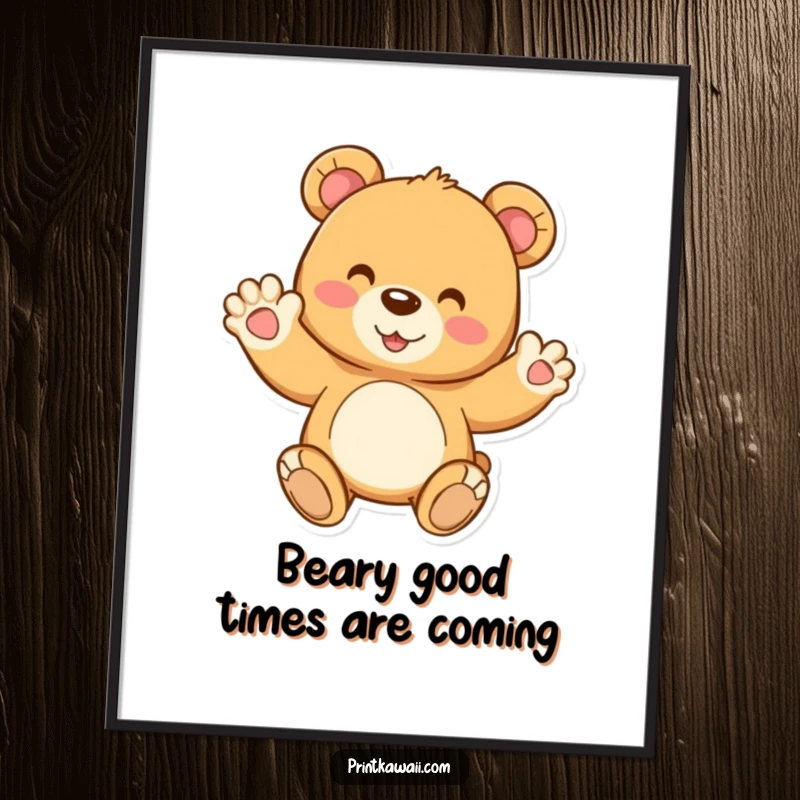 Funny Free Printable Teddy Bear Wall Art, a joyful bear waving, adding charm and humor, a cute downloadable decor.