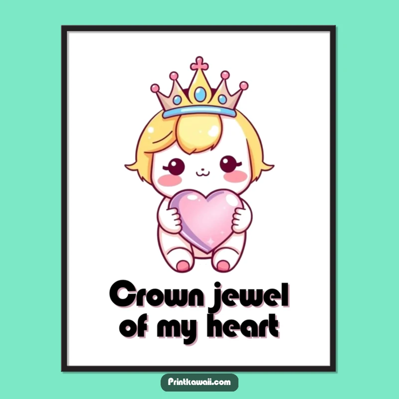 Free Printable Kawaii Crown Heart Wall Art for Royal Decor Dreams