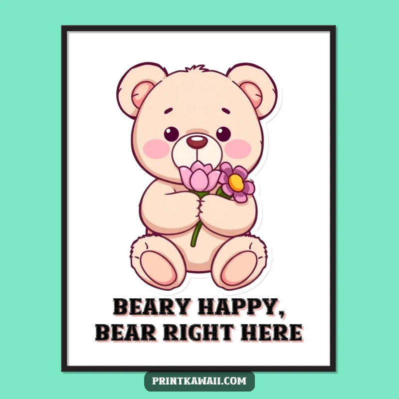 Free Printable Wall Art: Content Teddy Bear Flower Cozy Funny Downloadable Art