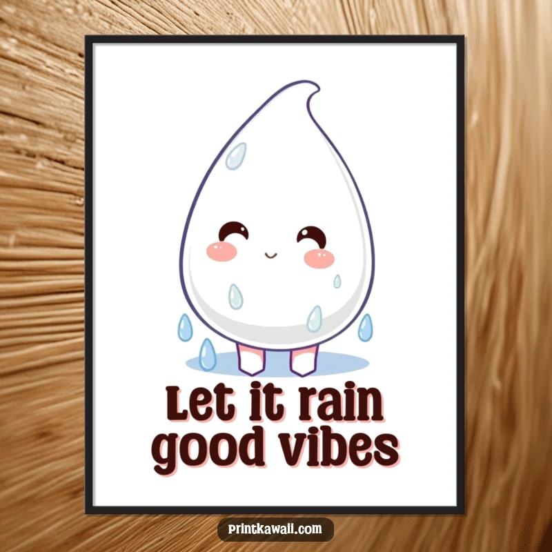 Funny Free Printable Wall Art of a plump raindrop character dripping with happiness, a delightful 'Print at Home' piece.