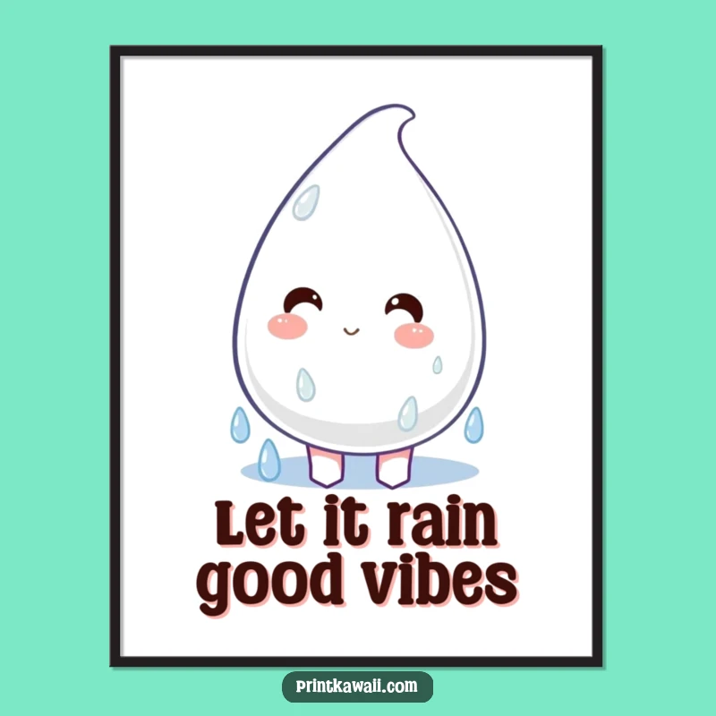 Free Printable Wall Art: Happy Raindrop Character Joyful Downloadable Art
