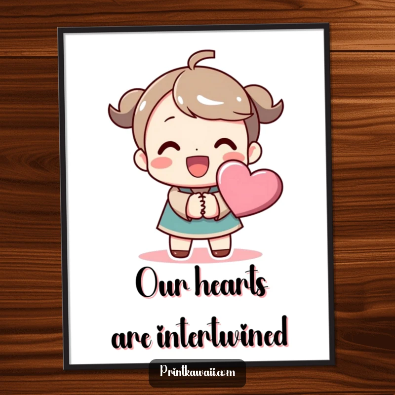 Funny Free Printable Wall Art: Beaming character holding hands with a heart, exuding joy and humor for downloadable decor.