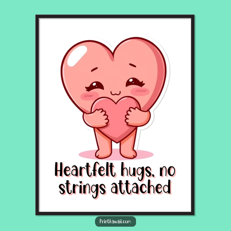 Funny Free Printable Wall Art: Heart Character Hugging - Downloadable Art