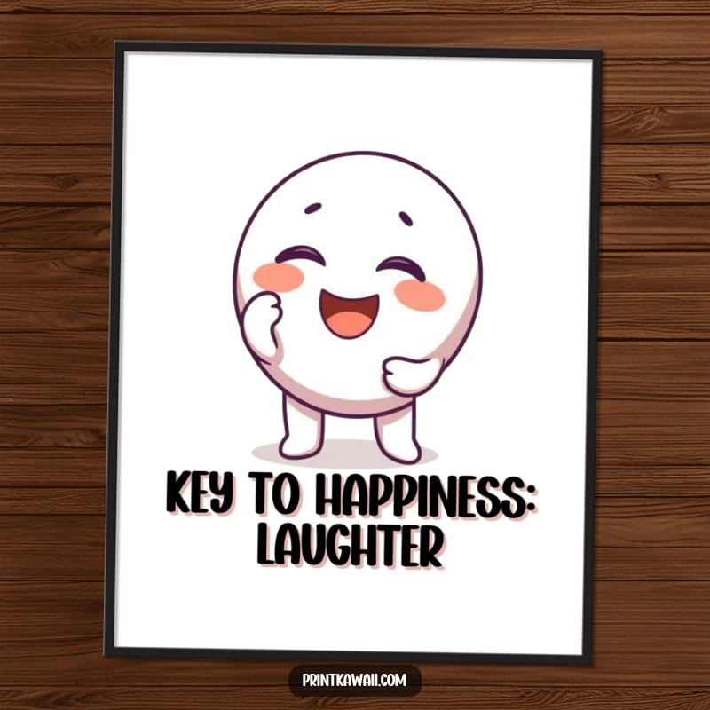Funny free printable wall art of a round, happy key character joyfully attempting to unlock a large giggle.