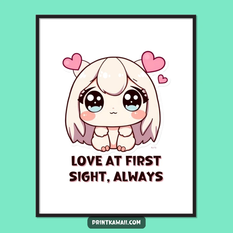 Funny Free Printable Wall Art: Sparkling Hearts Kawaii Downloadable Decor!