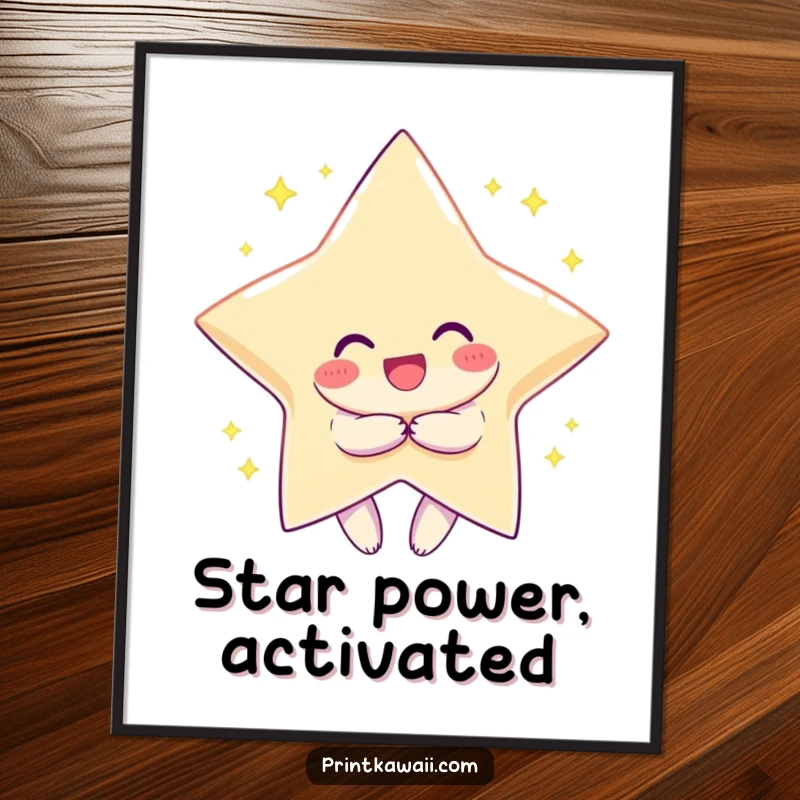 Funny Free Printable Wall Art: Smiling character embracing a giant sparkling star, inspirational and whimsical downloadable decor.