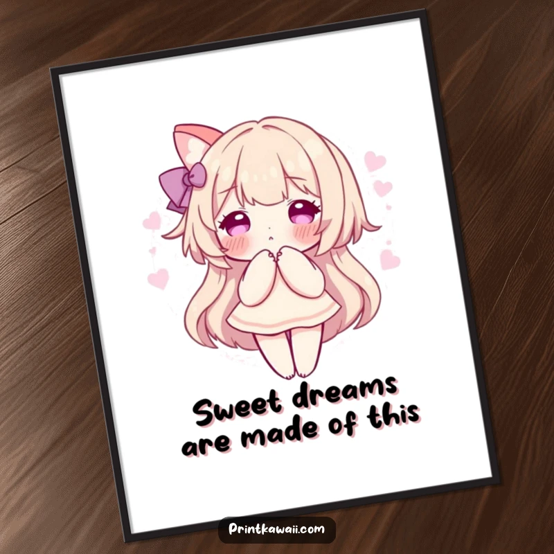 Funny Free Printable Wall Art: Character in a sweet pose with a pink aura, creating a peaceful and humorous downloadable decor piece.