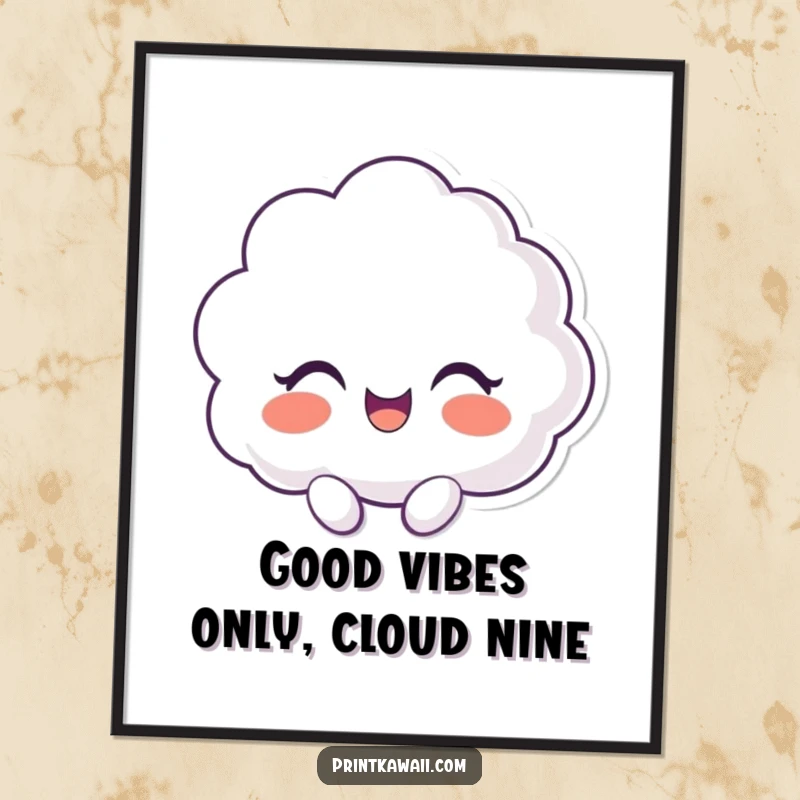 Funny Free Printable Wall Art: A Fluffy Cloud Character Giggling with Delightful, Infectious Merriment