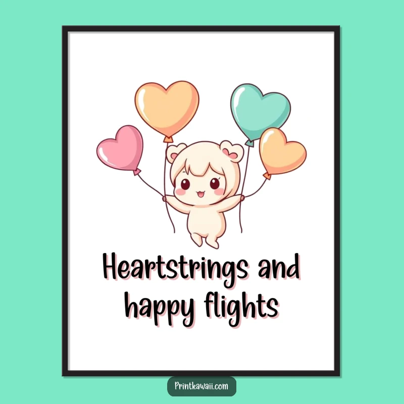 Whimsical Free Printable Wall Art: Floating Heart Balloons Decor