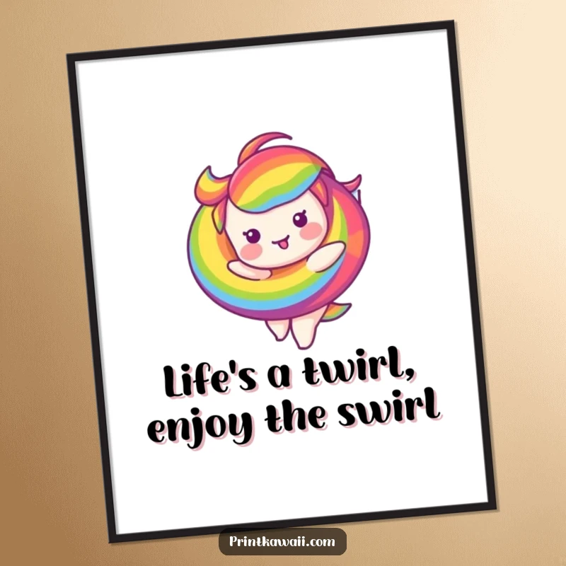 Funny Free Printable Wall Art: A Delightful Rainbow Swirl Character Twirling Joyfully in Psychedelic Hues