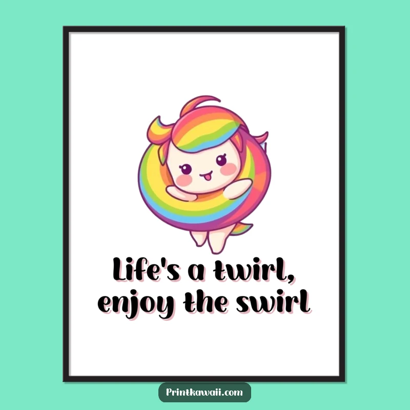 Funny Free Printable Wall Art: Happy Rainbow Swirl Character Twirling in Vibrant Colors