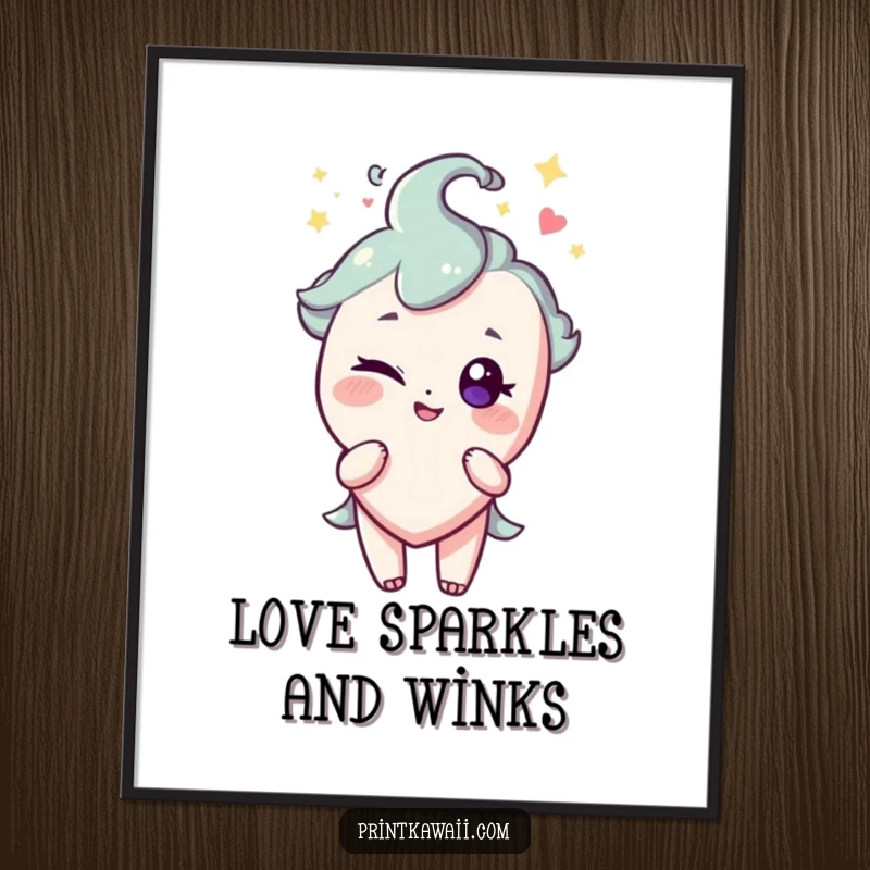 Funny Free Printable Wall Art of a sparkling heart character giving a charming and playful wink.