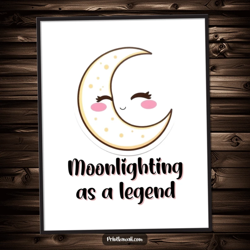 Funny Free Printable Wall Art of a crescent moon character winking slyly, adding a humorous cosmic touch to any room.