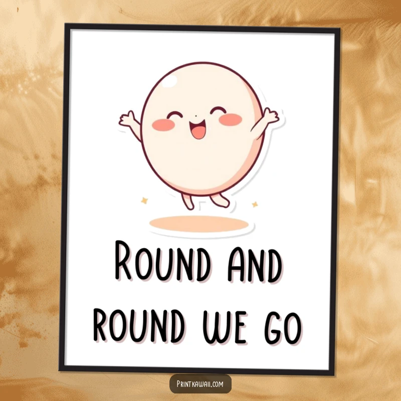 Funny Free Printable Wall Art depicting a playful, round character dancing with pure joy, adding a lively and humorous touch.