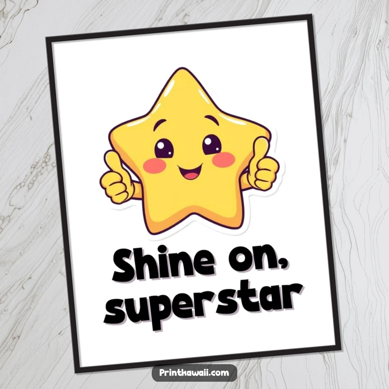 Funny Free Printable Wall Art of a smiling star character giving a confident double thumbs up pose.