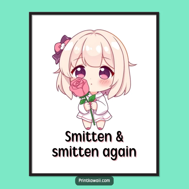 Funny Free Printable Wall Art: Adorable Blushing Rose Character for Humorous Downloadable Decor!