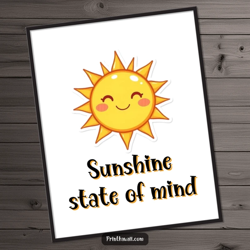 Funny free printable wall art featuring a large, smiling sun character radiating happiness and warmth, bringing cheerful energy to any room.