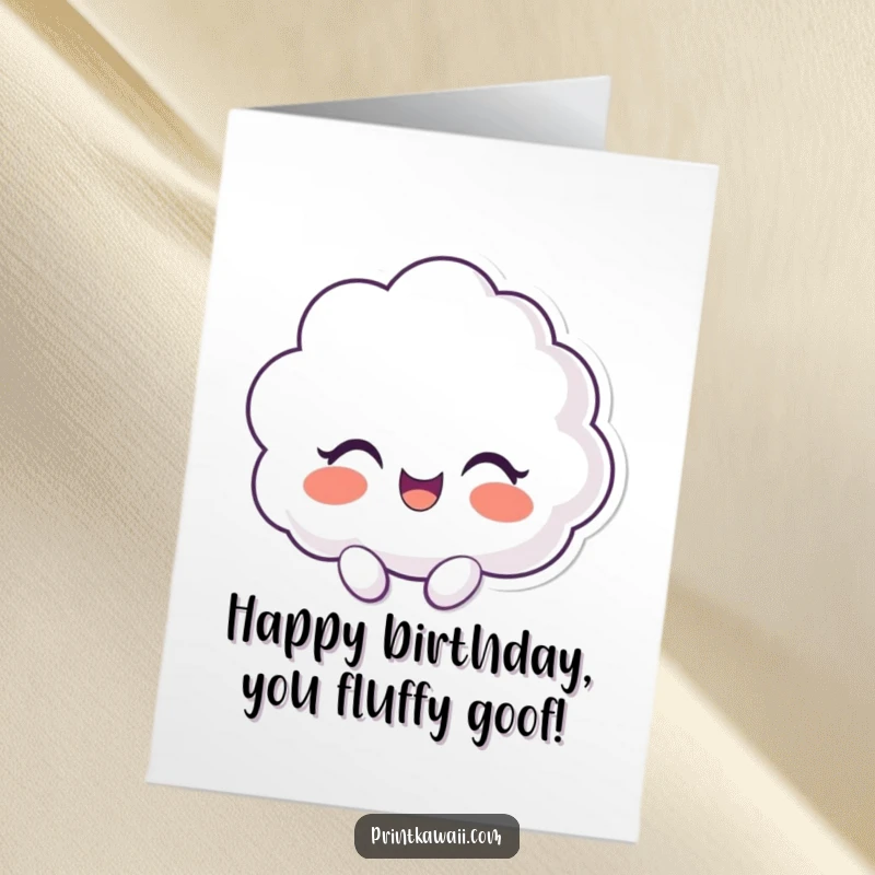 Funny Free Printable Birthday Card: A Fluffy Cloud Character Giggling with Pure, Unadulterated Joy
