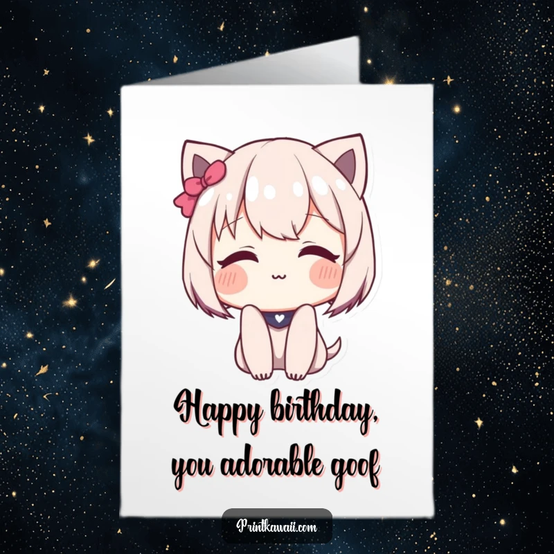 Funny Free Printable Birthday Card: Cute character blushing deeply with a shy smile, expressing sweet and gentle birthday wishes.