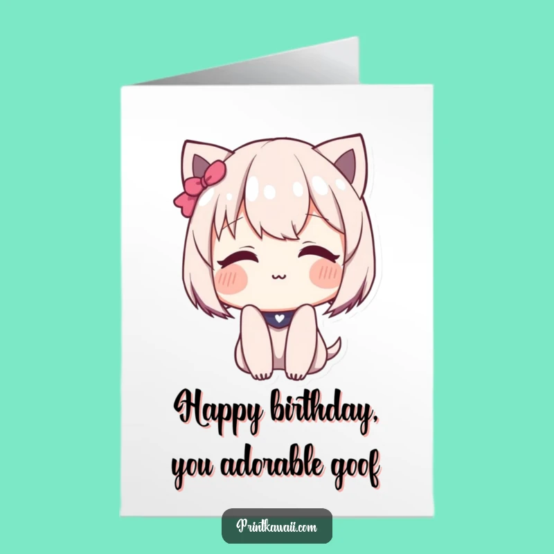 Free Printable Birthday Card: Shy Kawaii Character Blushing Funny Downloadable Gift!